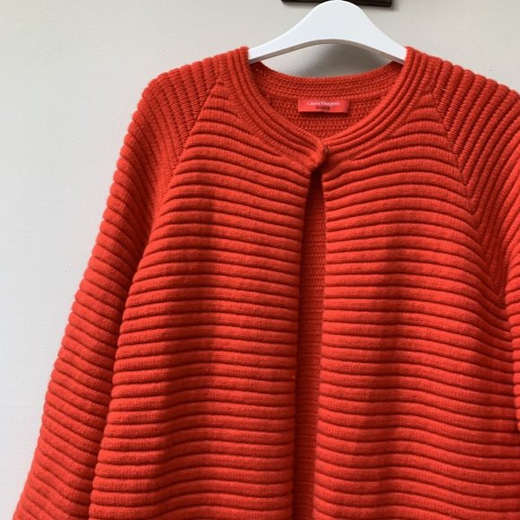 Laura Biagiotti Donna Pure Cashmere Cardigan Size UK 14 Orange Pockets Long - Picture 6 of 12